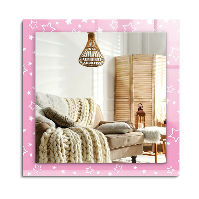 Oglinda dreptunghiulară rama cu imprimeu Stele roz