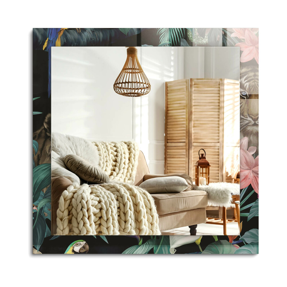 Oglinda cu decor dreptunghiulară Tigri papagali junglă