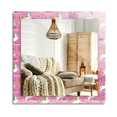 Oglinda cu decor dreptunghiulară Unicorni curcubee inimioare