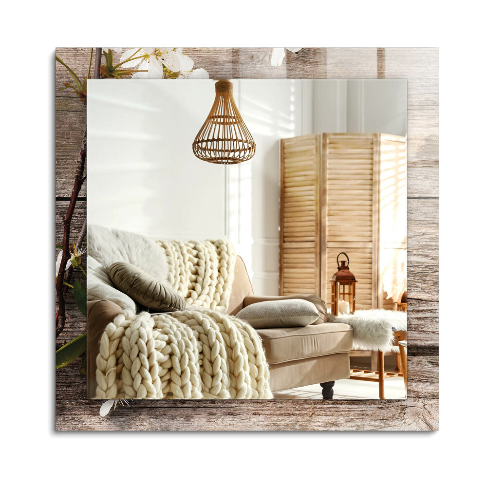 Oglinda cu decor dreptunghiulară Flori pe lemn