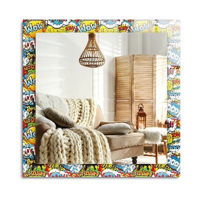 Oglinda dreptunghiulară rama cu imprimeu Bule de dialog colorate de benzi desenate