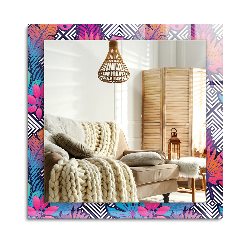 Oglinda dreptunghiulară imprimata Frunze tropicale colorate