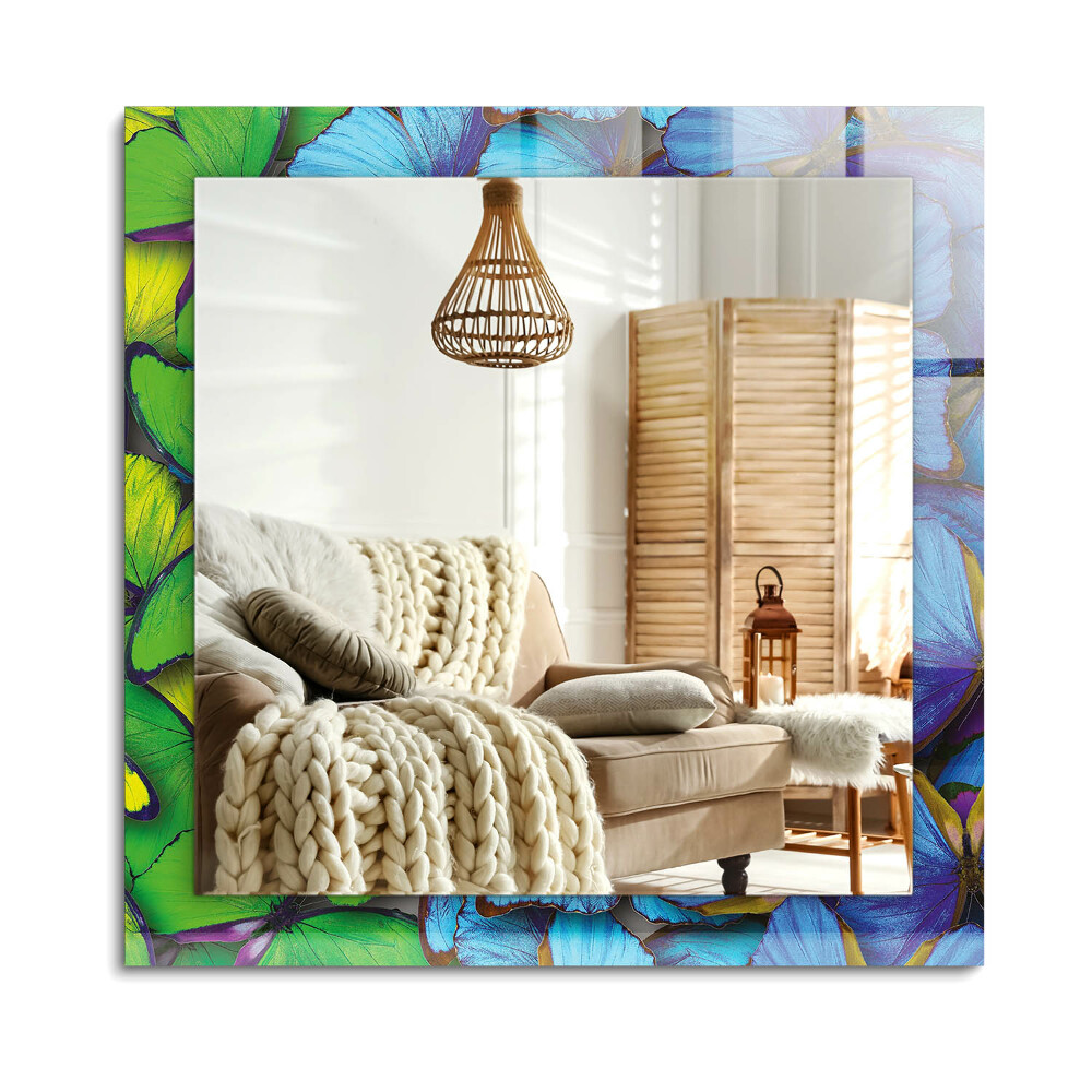 Oglinda dreptunghiulară imprimata Fluturi albaștri și verzi