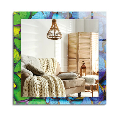 Oglinda dreptunghiulară imprimata Fluturi albaștri și verzi