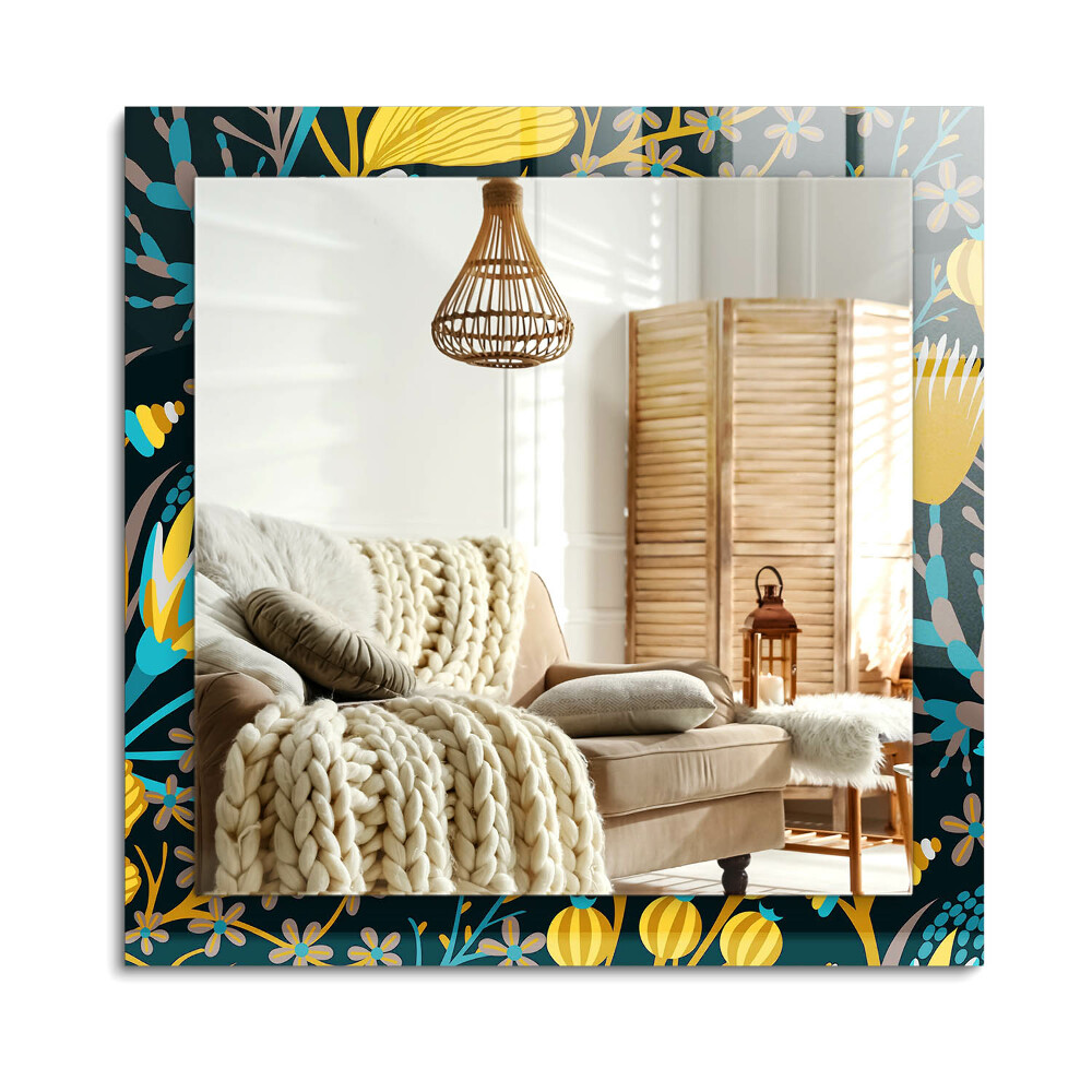 Oglinda cu decor dreptunghiulară Modele de flori cu frunze