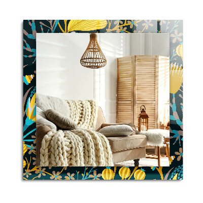 Oglinda cu decor dreptunghiulară Modele de flori cu frunze