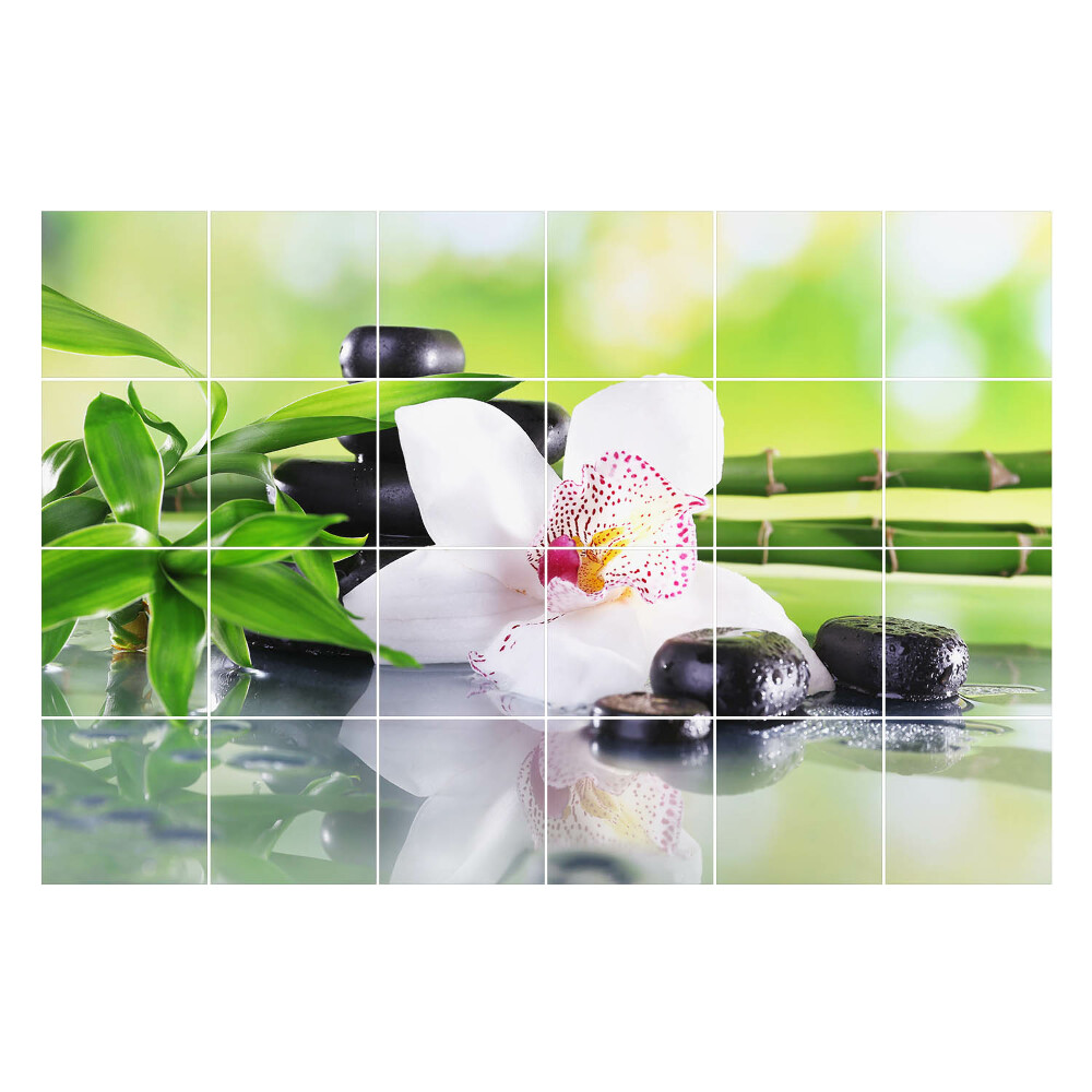 Autocolante pentru gresie Flori și pietre în armonie