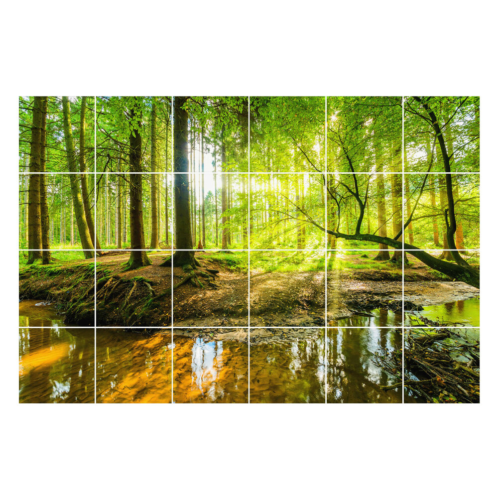 Autocolante pentru gresie Peisaj de pădure cu un pârâu
