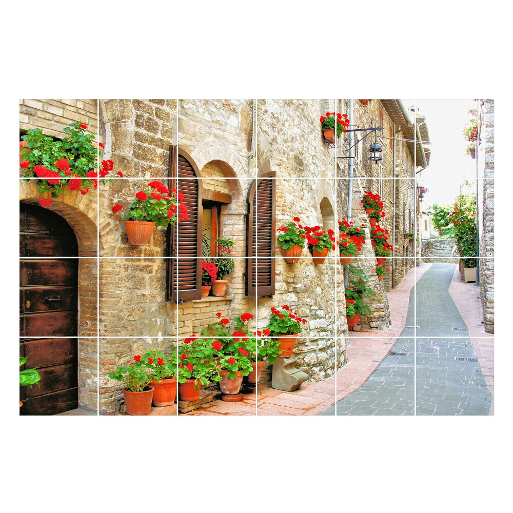 Autocolante gresie si faianta O stradă fermecătoare cu flori