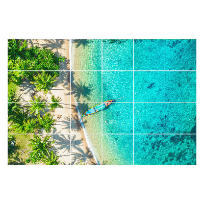 Autocolante pentru gresie Plaja tropicala cu barca