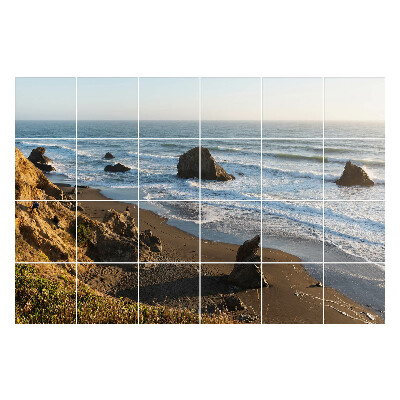 Autocolante gresie Plaja cu pietre si valuri