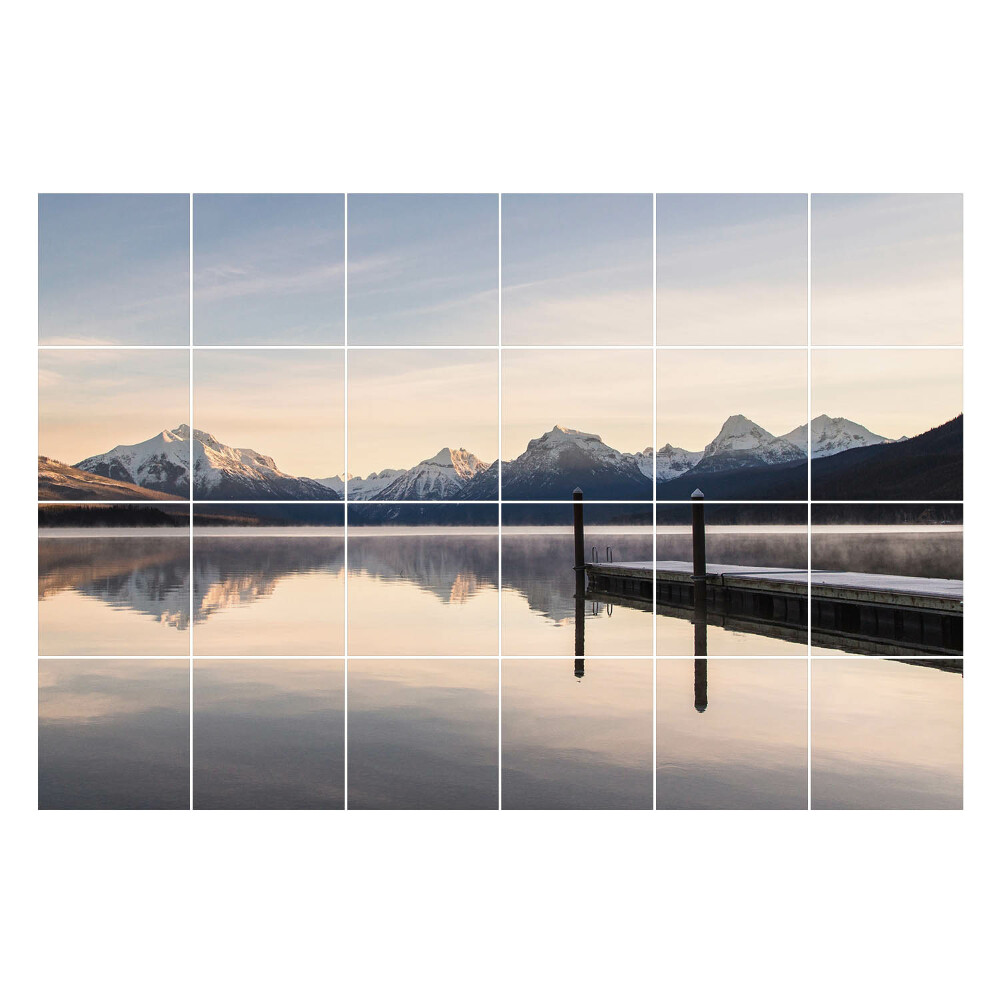 Autocolante pentru gresie Peisaj montan pe malul lacului