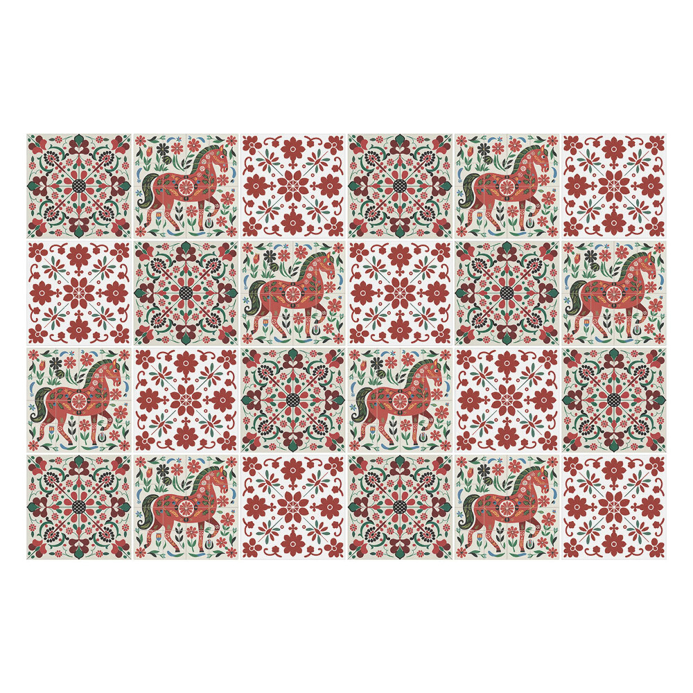 Autocolante pentru gresie Folclor cai și flori