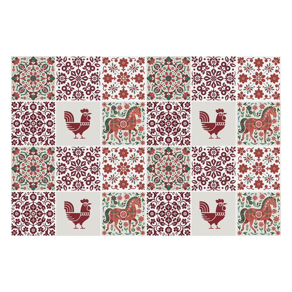 Autocolante gresie si faianta Pui și cai în flori