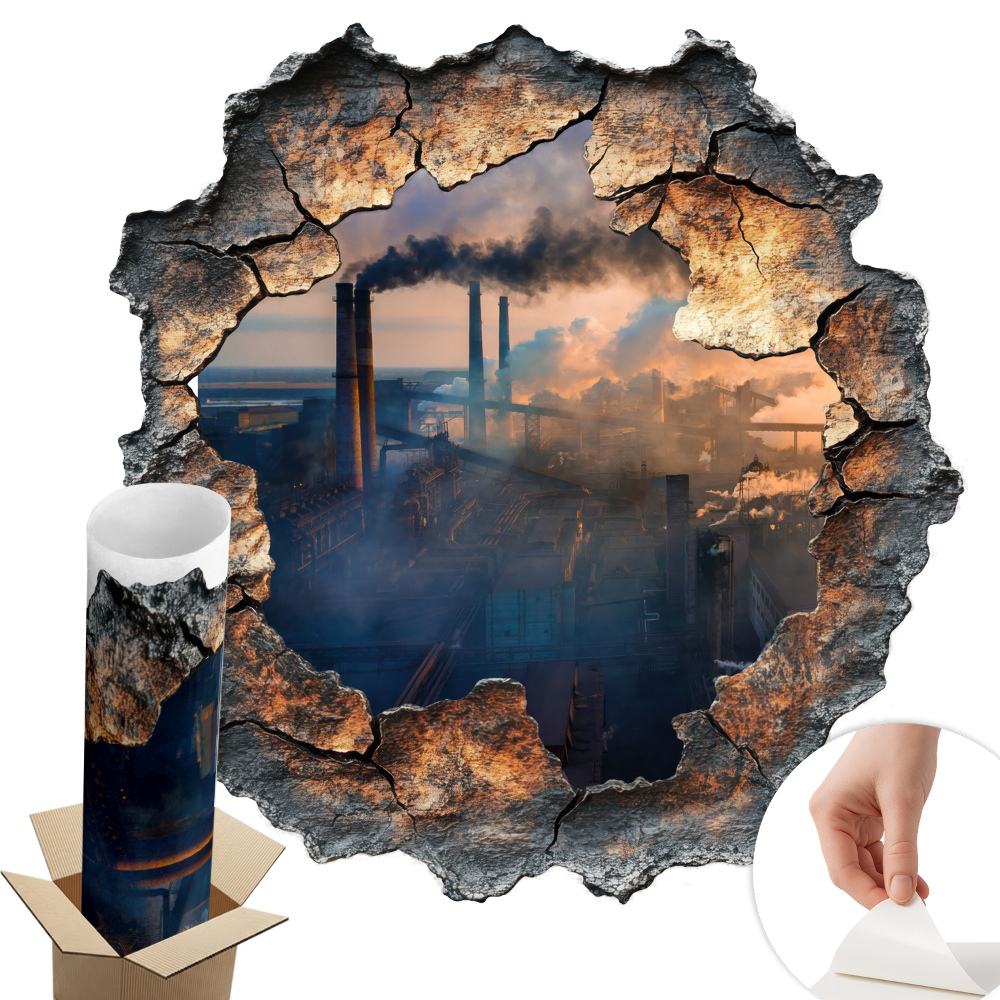 Sticker perete gaură 3D 96x100 Peisaj industrial