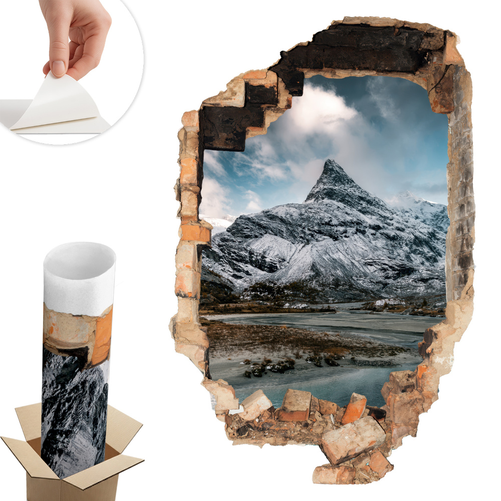 Sticker perete gaură 3D 66x100 Panoramă montană