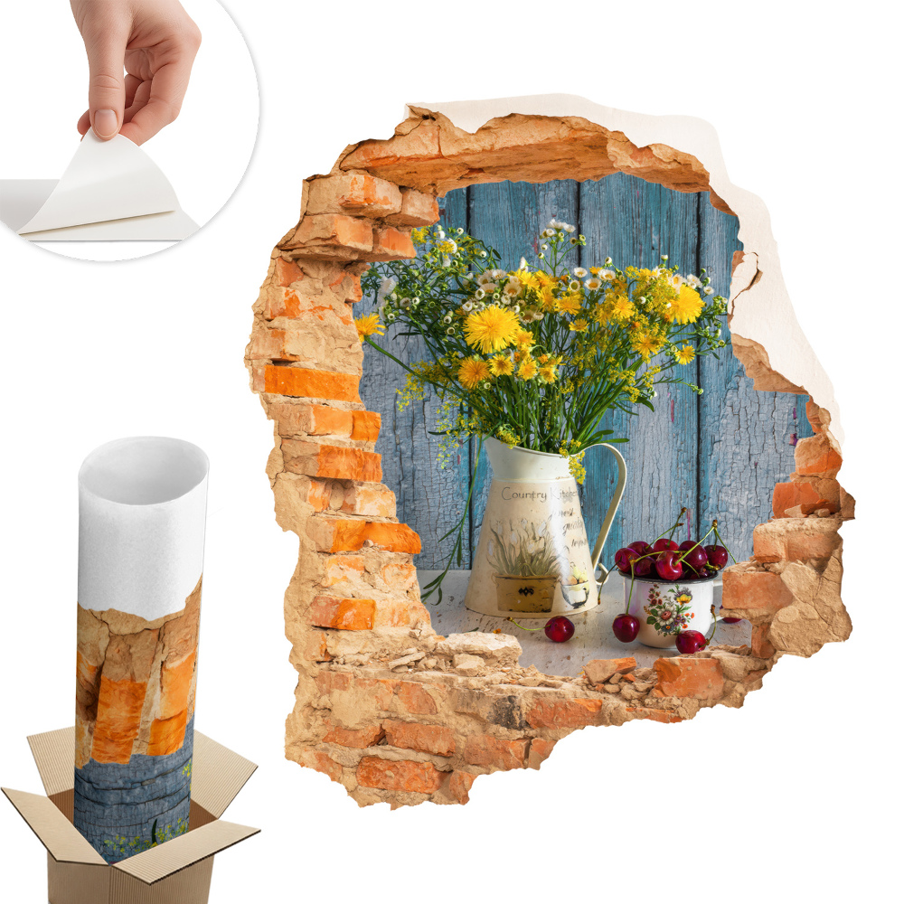 Sticker perete gaură 3D 85x100 Peisaj rural