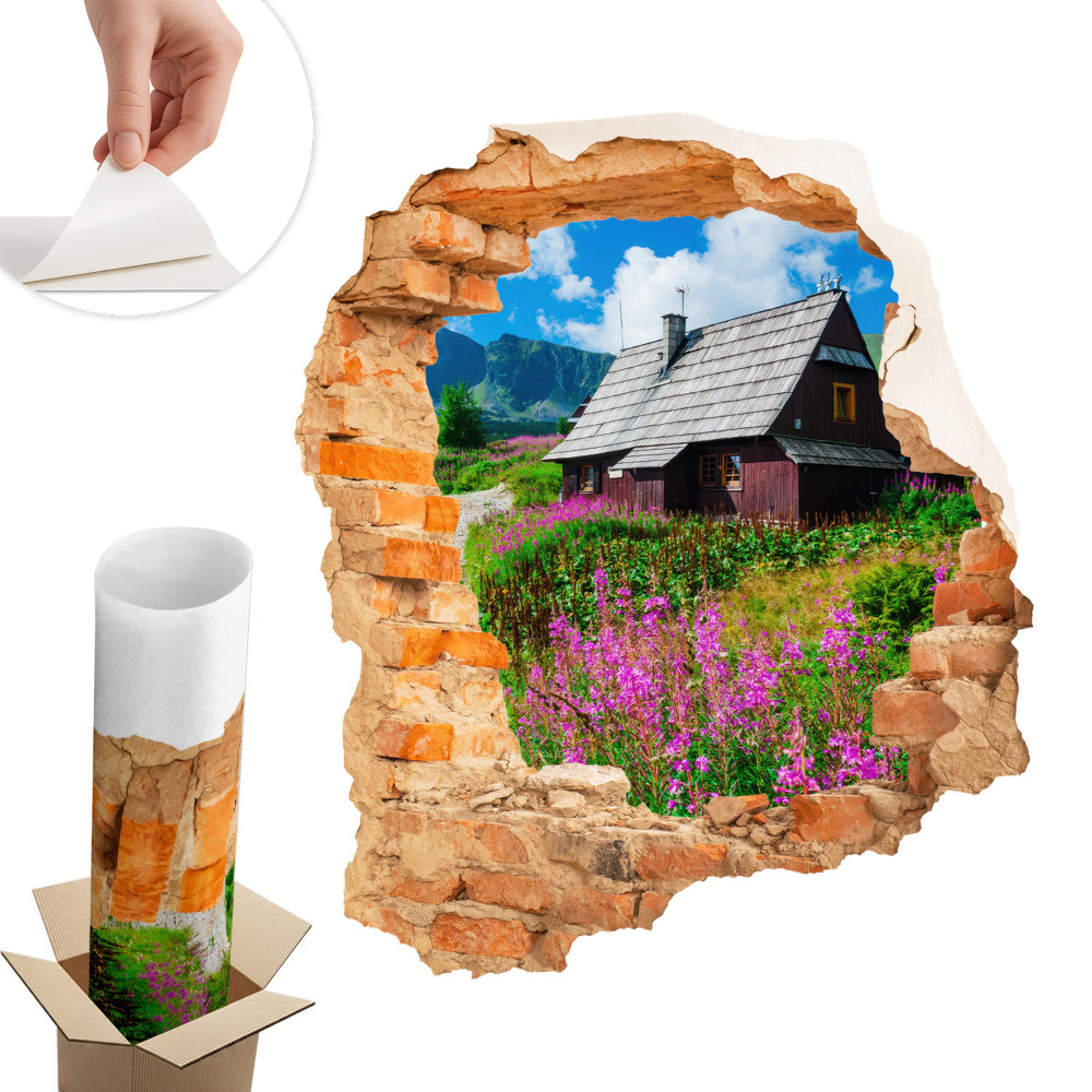 Sticker perete gaură 3D 85x100 Peisaj rustic