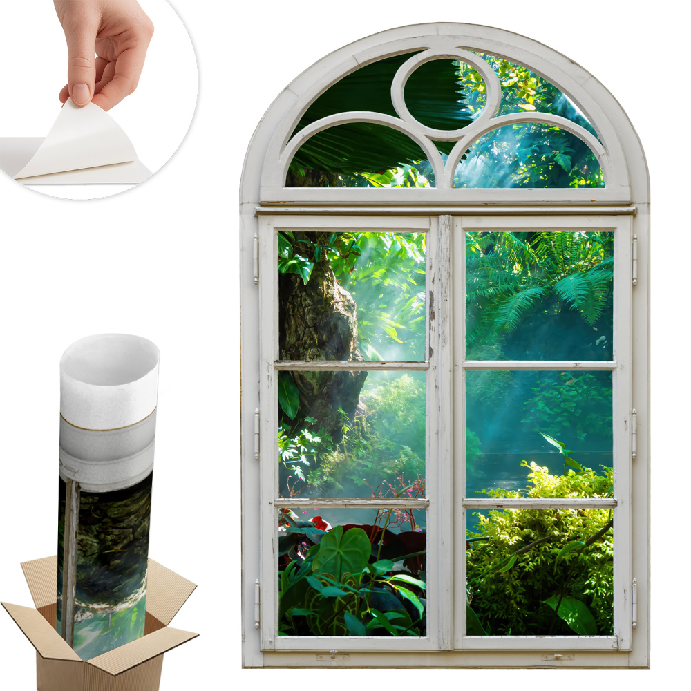 Autocolant perete fereastră 64x100 Vedere exotică