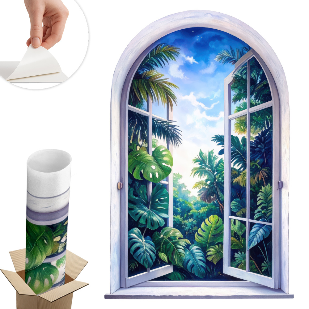 Autocolant perete fereastră 66x100 Vedere tropicală