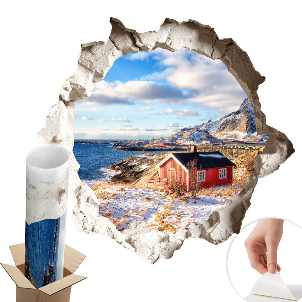 Sticker perete gaură 3D 100x95 Peisaj de iarnă