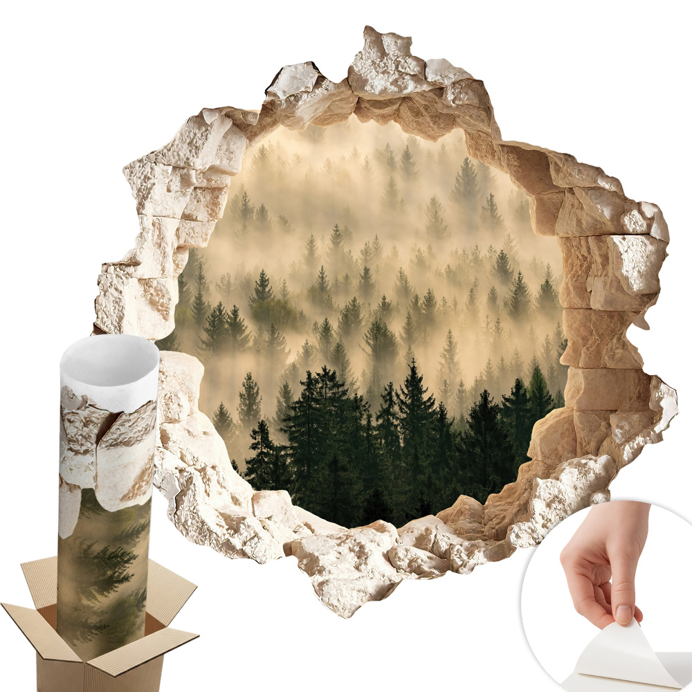 Sticker perete gaură 3D 100x97 Pădurea mistică