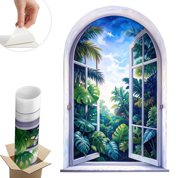 Autocolant perete fereastră 86x130 Vedere tropicală