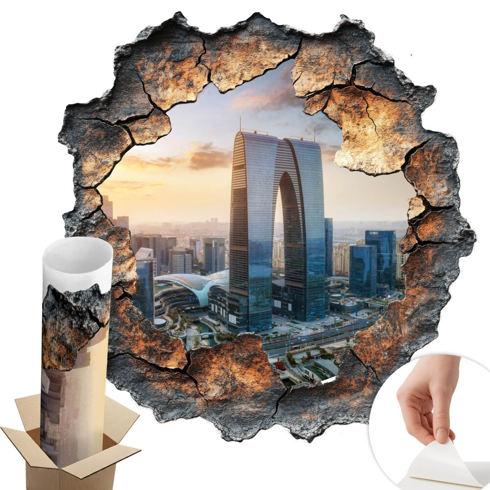 Sticker gaură 3D 58x60 Orașul viitorului