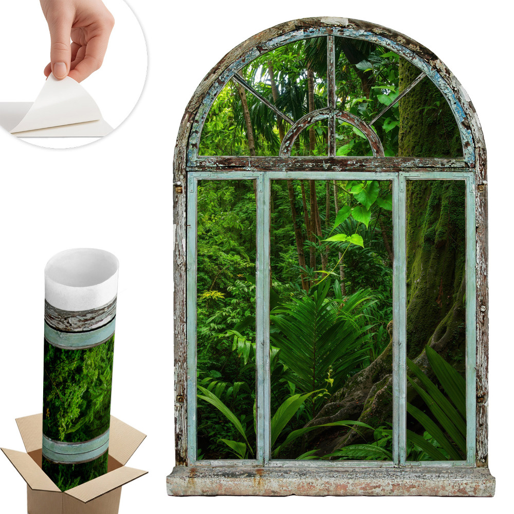 Fototapet fereastră 3d 41x60 Fereastră tropicală.