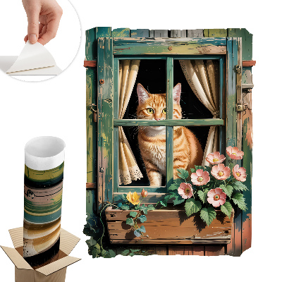 Fototapet fereastră 3d 60x80 Pisicuța la fereastră