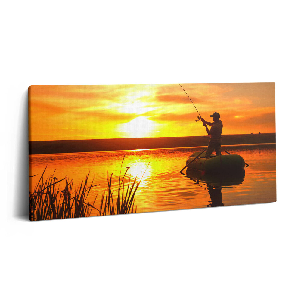 Tablou tipărite pe pânză 100x50 Pescarul și apusul soarelui