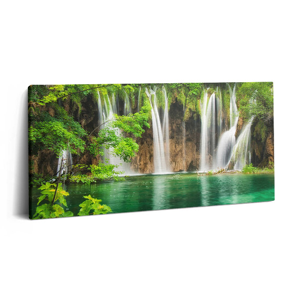 Tablou tipărite pe pânză 100x50 Natură - cascadă și vegetație lac