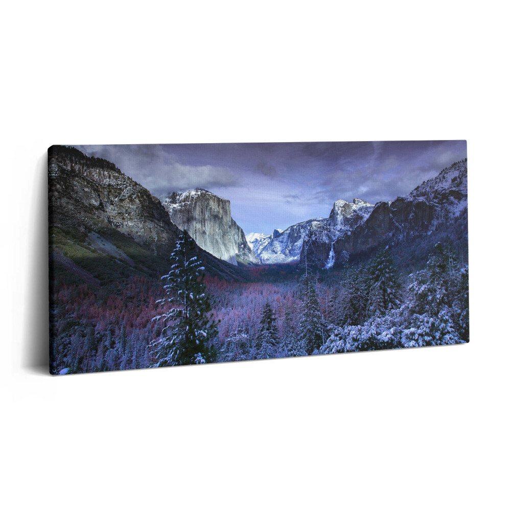 Tablou tipărite pe pânză 100x50 Peisaj de iarnă cu munți și păduri