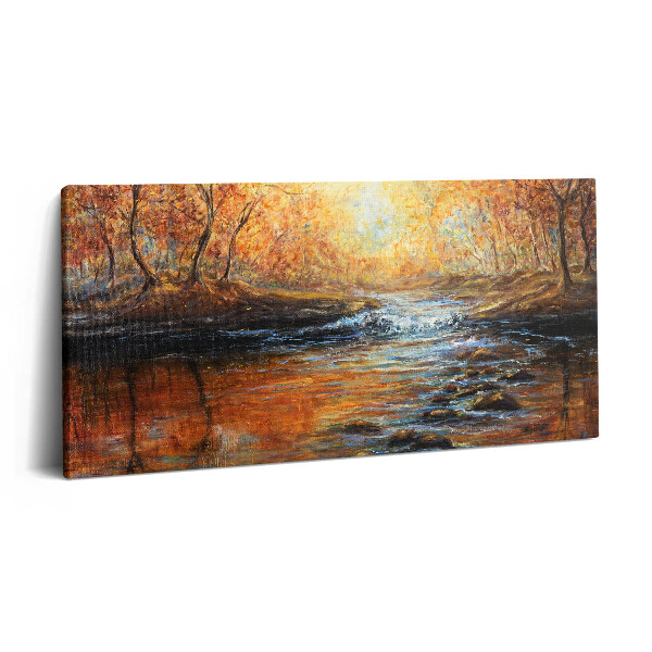 Tablou tipărite pe pânză 100x50 Pădure de toamnă pictată cu vopsele