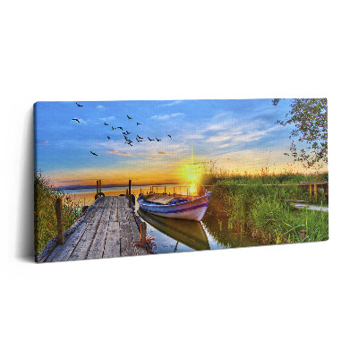 Tablou tipărite pe pânză 100x50 Vedere a lacului și a apusului de soare