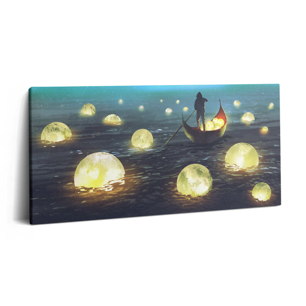 Tablou tipărite pe pânză 100x50 Ilustrație a bărcilor și a lunilor