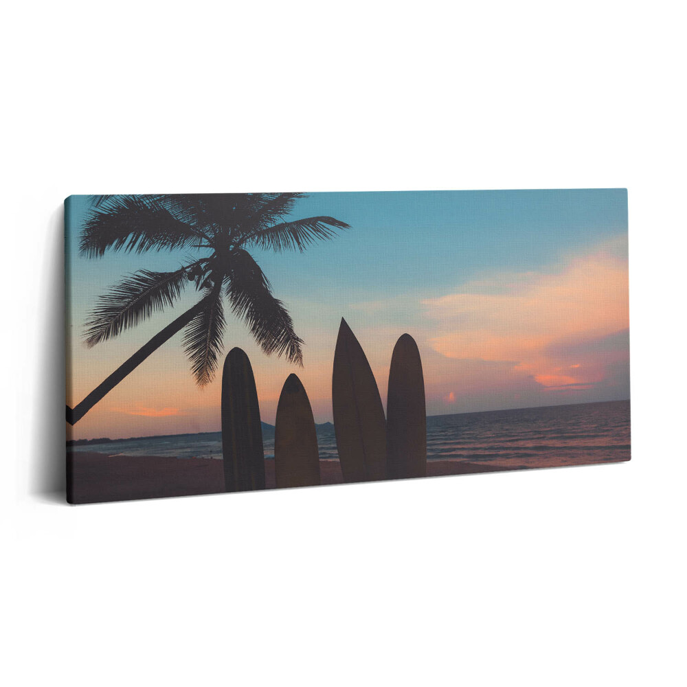 Tablou tipărite pe pânză 100x50 Surfing pe o plajă tropicală