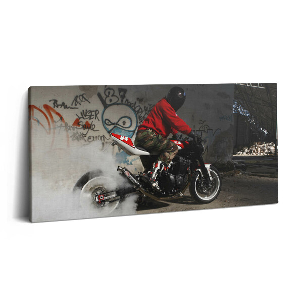 Tablou tipărite pe pânză 100x50 Bărbat pe motocicletă și graffiti