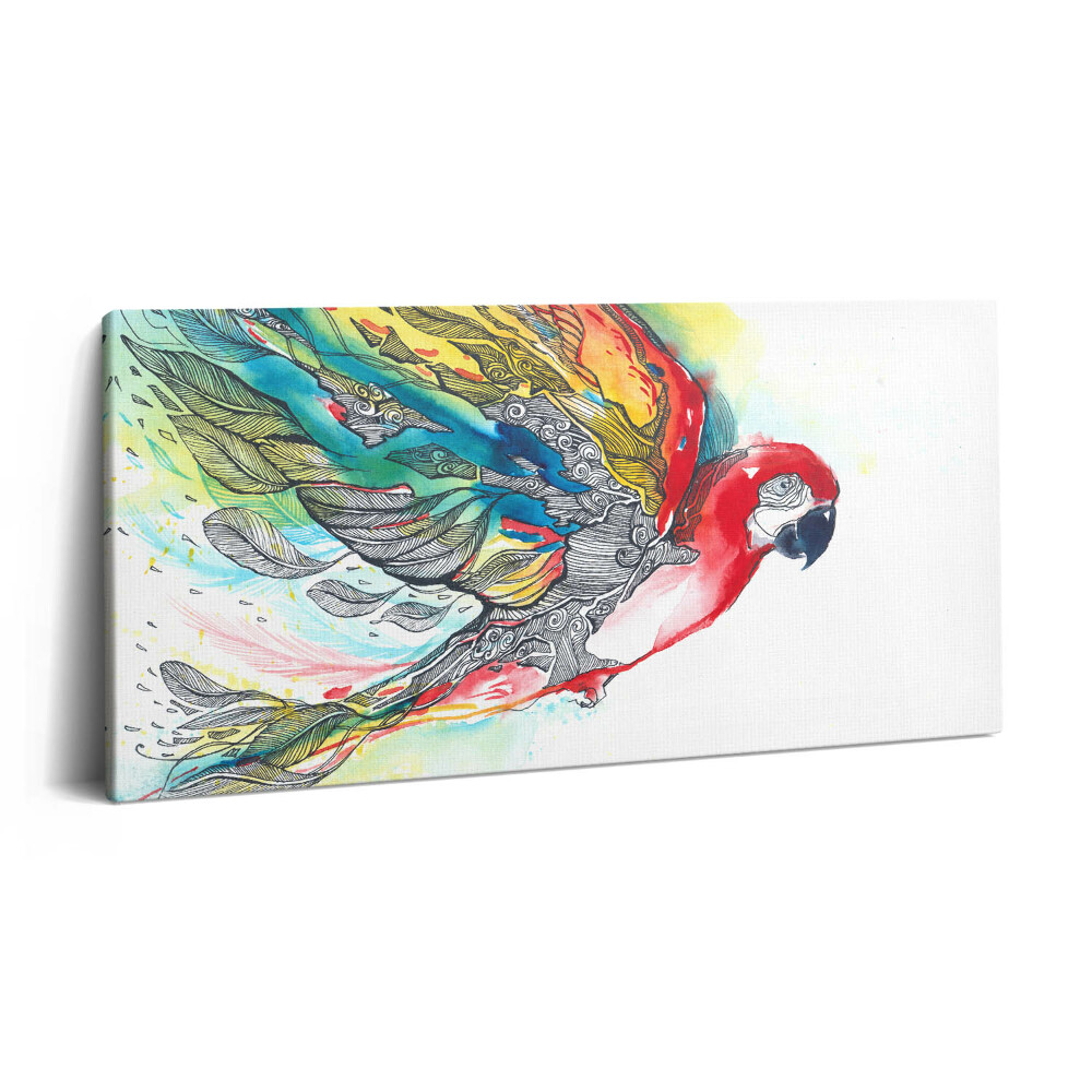 Tablou tipărite pe pânză 100x50 Papagal colorat în acuarelă în zbor