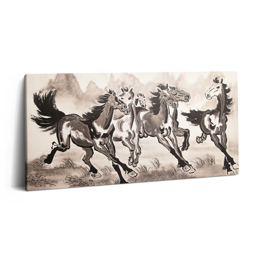 Tablou tipărite pe pânză 100x50 Cai galopând
