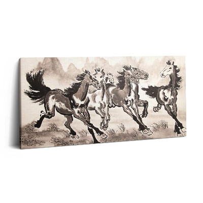 Tablou tipărite pe pânză 100x50 Cai galopând