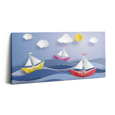 Tablou tipărite pe pânză 100x50 Bărci cu pânze origami colorate
