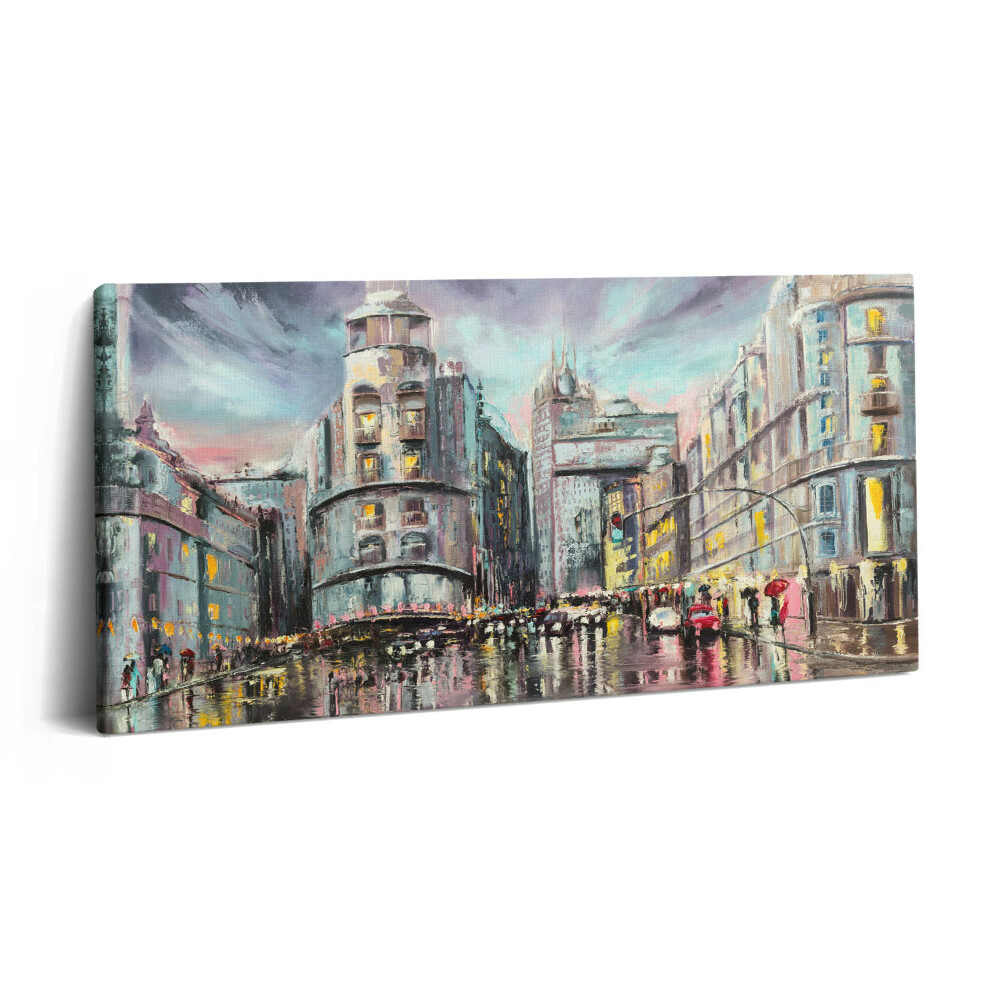 Tablou tipărite pe pânză 100x50 Orașul ploios – O plimbare în ploaie