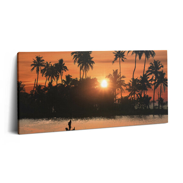 Tablou tipărite pe pânză 100x50 Apus de soare și palmieri în vacanță