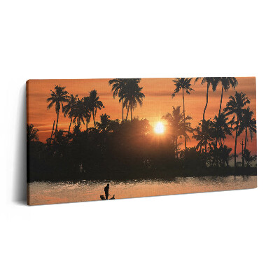 Tablou tipărite pe pânză 100x50 Apus de soare și palmieri în vacanță