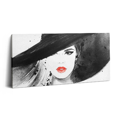 Tablou tipărite pe pânză 100x50 Femeie cu pălărie și negru