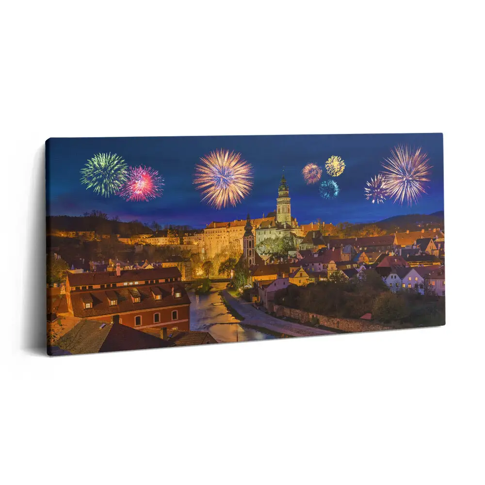 Tablou tipărite pe pânză 100x50 Focuri de artificii Krumlov Republica Cehă