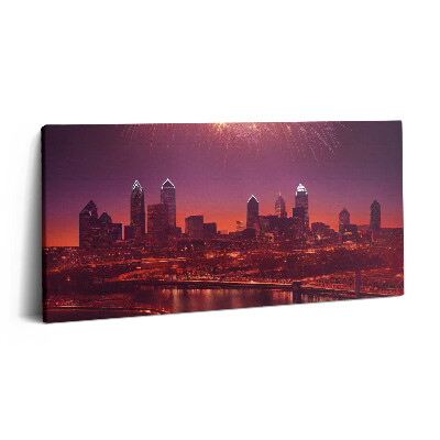 Tablou tipărite pe pânză 100x50 Focuri de artificii asupra orașului Philadelphia noaptea