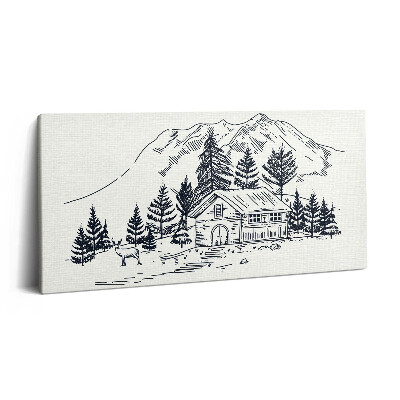 Tablou tipărite pe pânză 100x50 Desenul unei cabane de munte