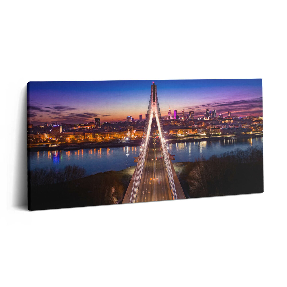 Tablou tipărite pe pânză 100x50 Podul și orașul seara